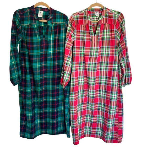Lands' End Flannel Nightgowns Lot of 2 Red & Green Plaid Sz SMALL Cozy Winter - Picture 1 of 6